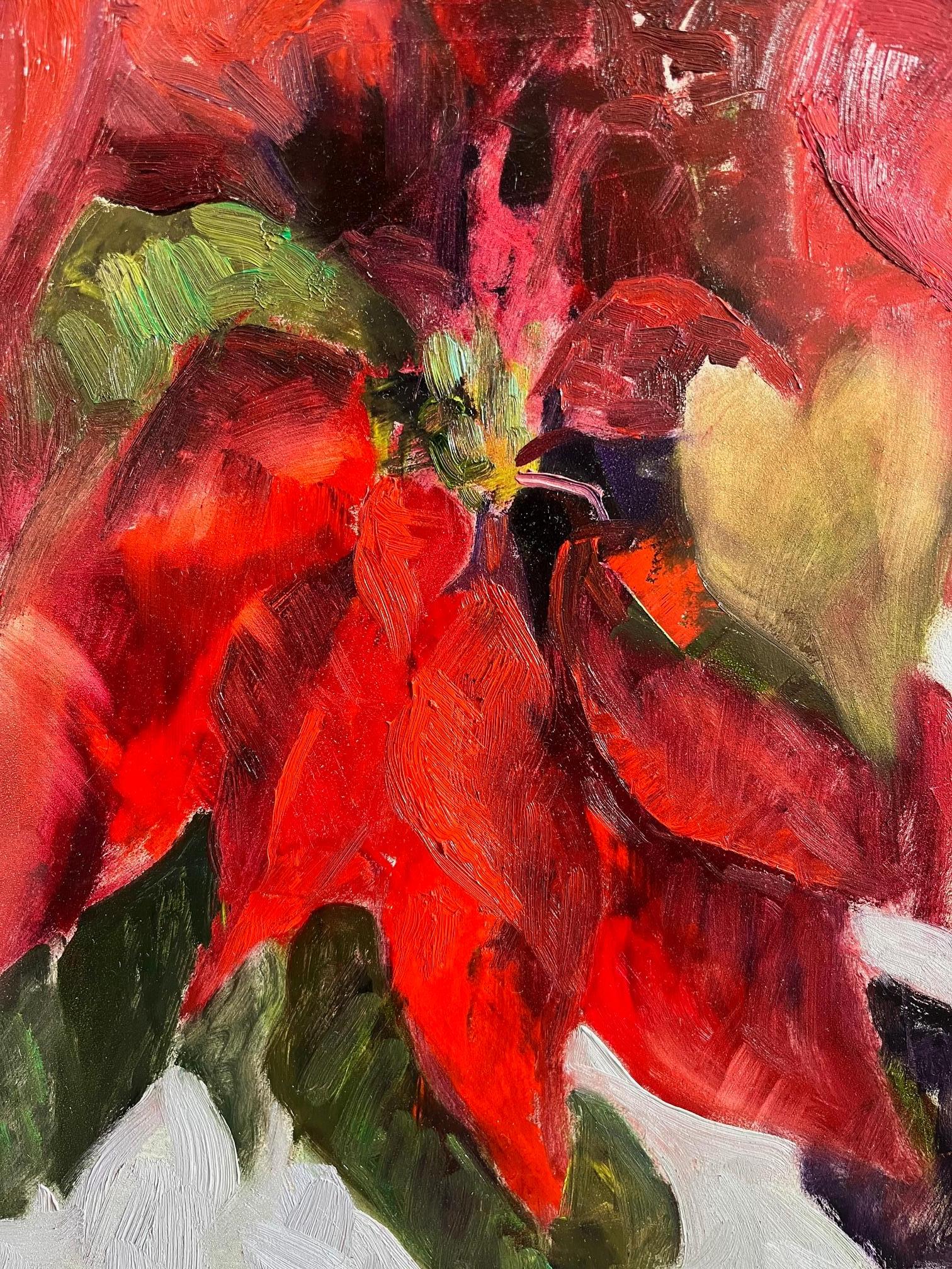 Poinsettia - Contemporain Painting par Carole Garland