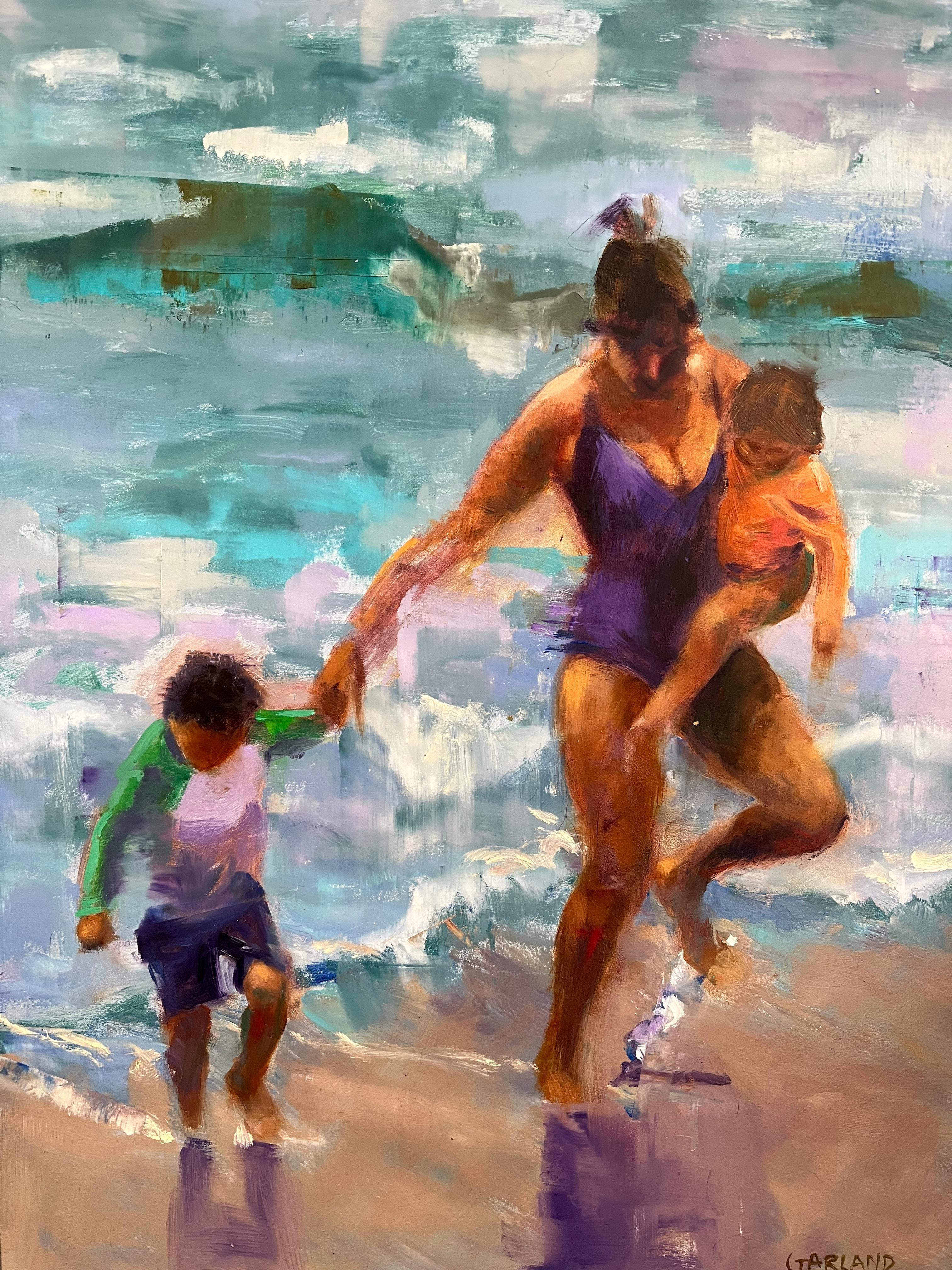 Carole Garland Figurative Painting - Racing the Waves