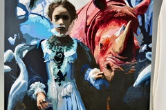 Girl and Rhino oil painting by Carole Grandgirard, France 2025.