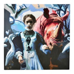 Girl and Rhino oil painting by Carole Grandgirard, France 2025.
