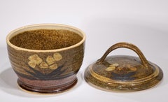Carole Harman Lidded Pottery Bowl Tea Dust & Tenmoku Glaze, Mingei Arts & Crafts