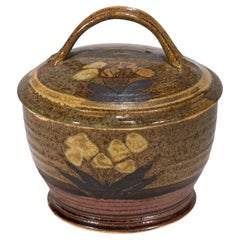 Carole Harman Lidded Pottery Bowl Tea Dust & Tenmoku Glaze, Mingei Arts & Crafts