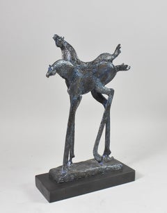Carole Harrison Cast Bronze Modernist Sculpture of 2 Horses, 10 1/4" tall