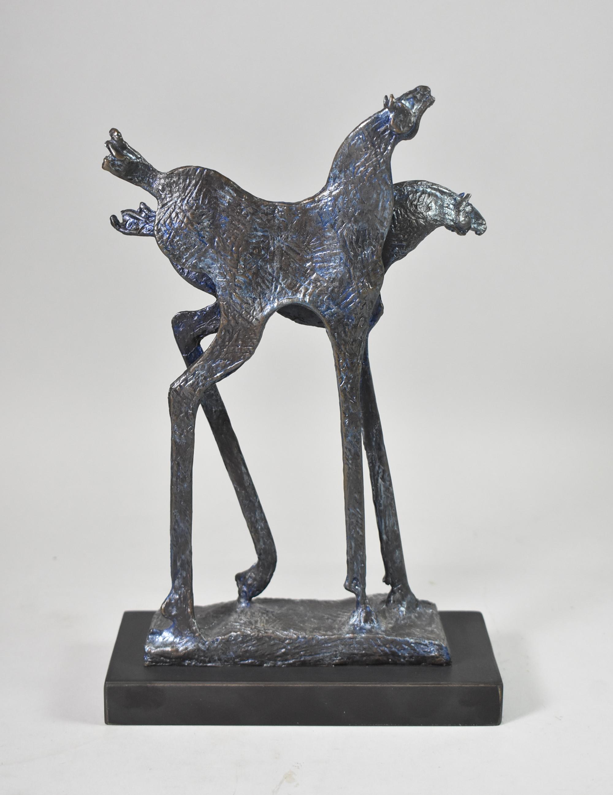 Moderno Scultura modernista in bronzo fuso di Carole Harrison con 2 cavalli, altezza 10 1/4