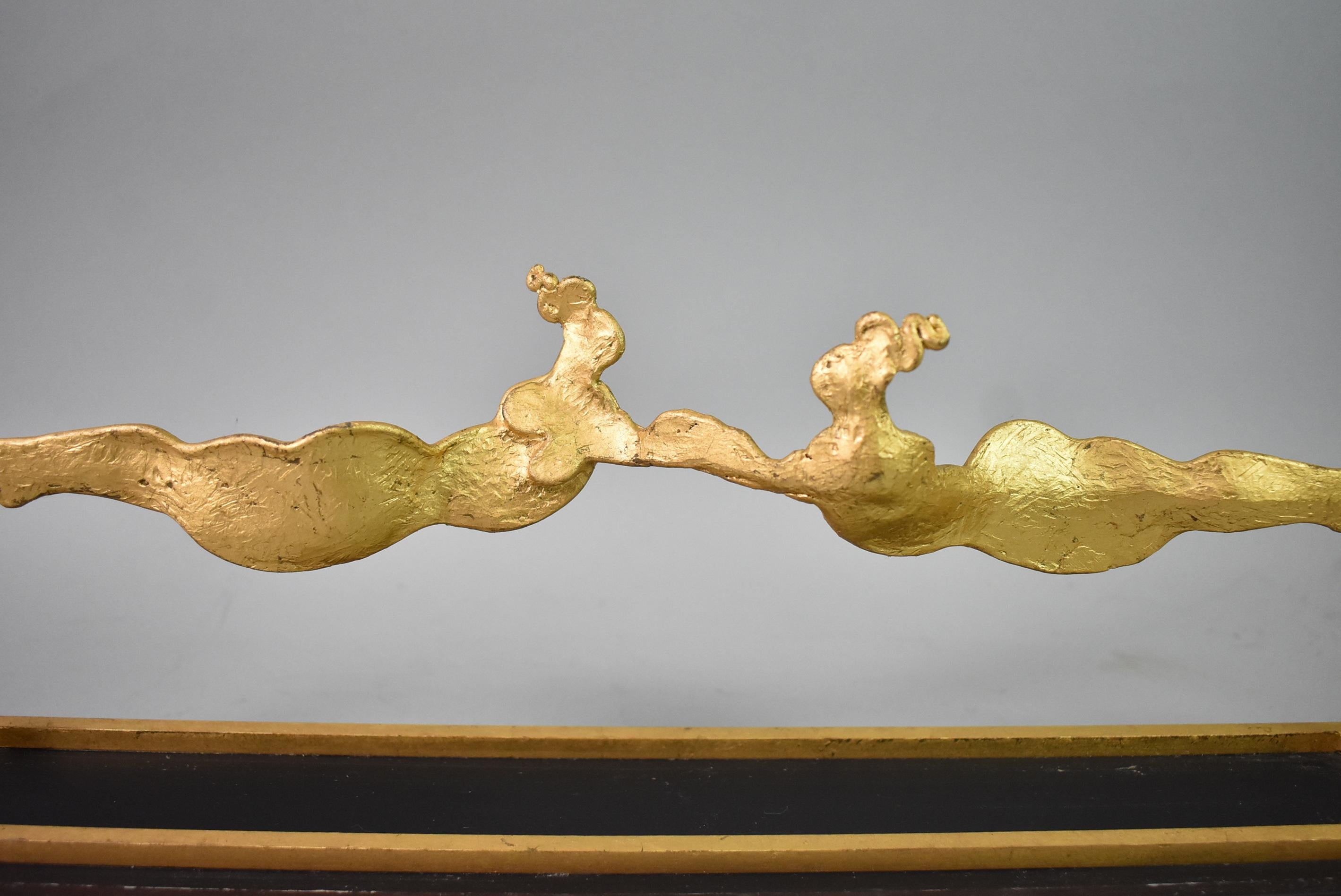 Signed nice patina. Gold leaf over cast bronze. Carole Harrison (10/30/33 - 4/4/22) - Born in Illinois, Carole studied at Cranbrook Academy of Arts in 1955/56, Bloomfield Hills, MI, obtaining her Masters, she was awarded a Fulbright Scholarship to
