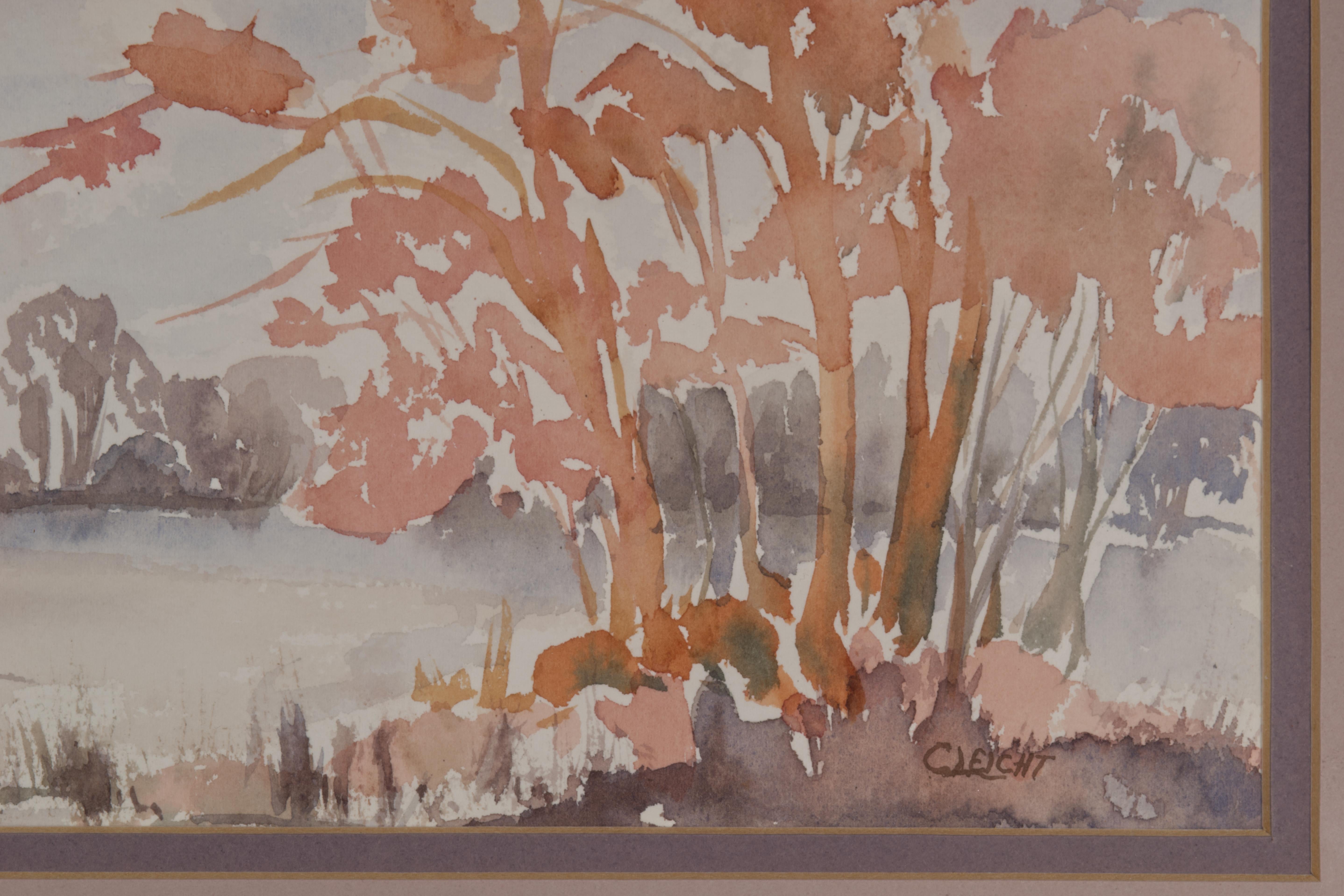 Carole Leicht Framed Watercolor Landscape (Moderne der Mitte des Jahrhunderts) im Angebot