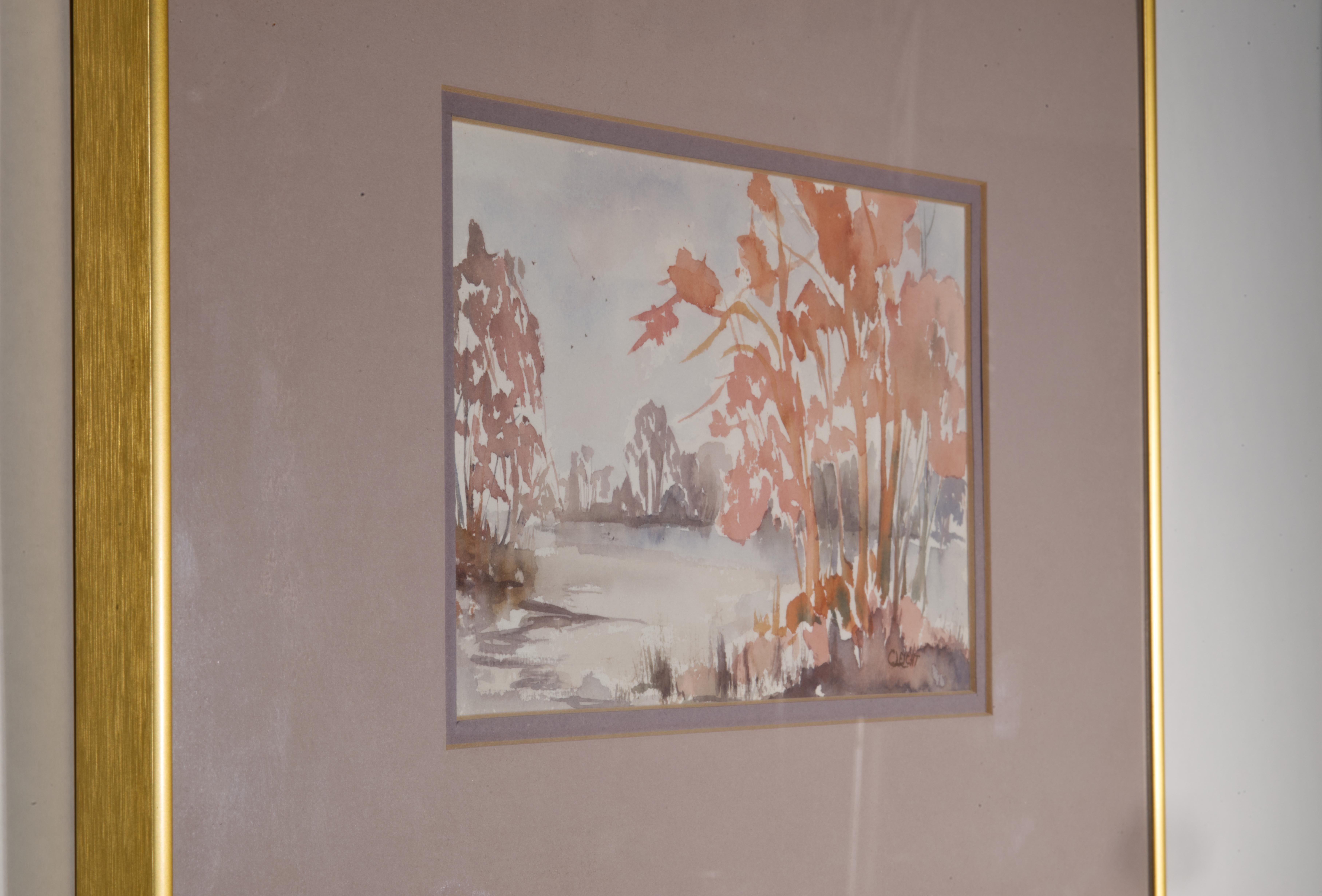 Carole Leicht Framed Watercolor Landscape (amerikanisch) im Angebot