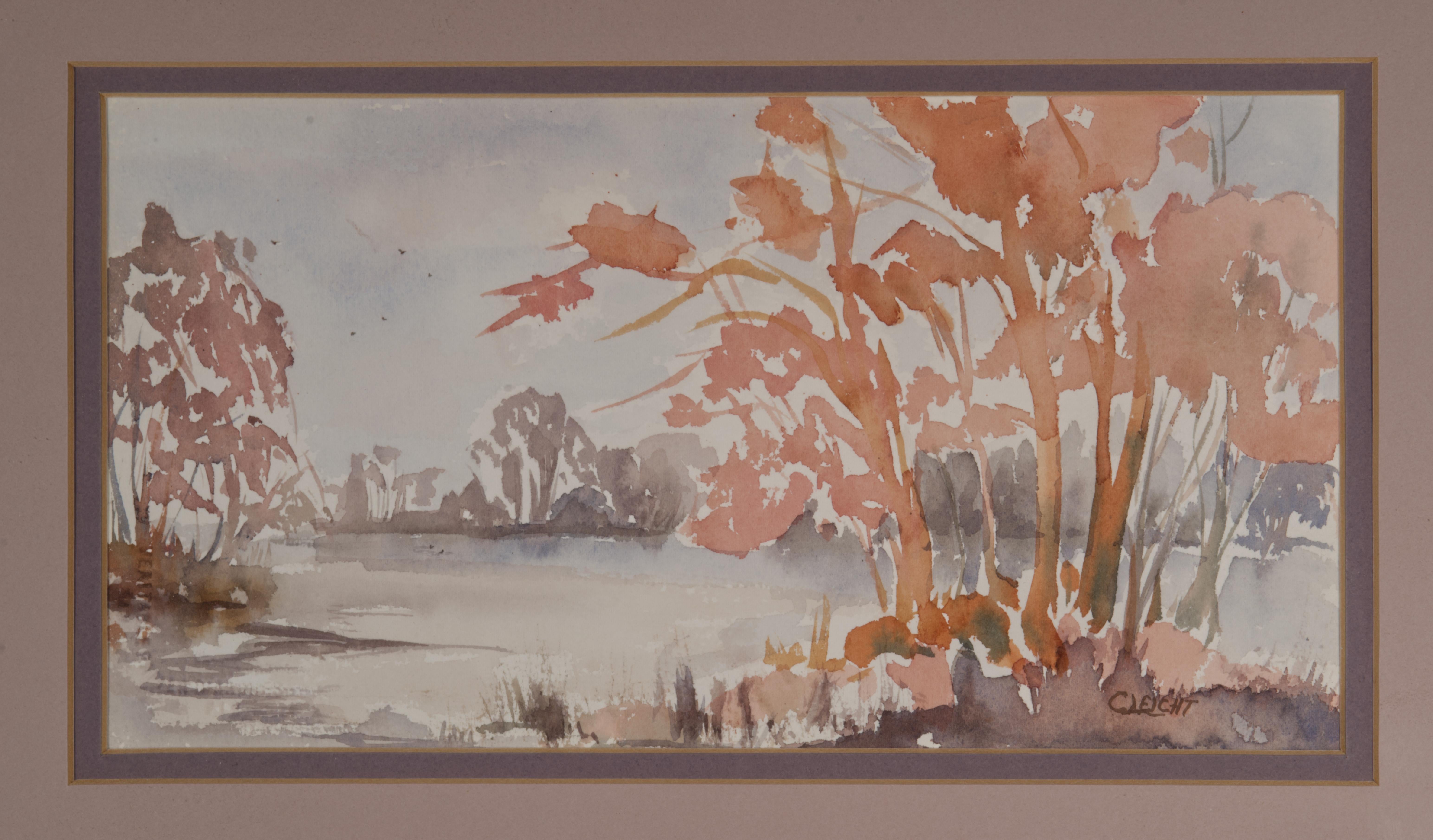 Carole Leicht Framed Watercolor Landscape (Leinwand) im Angebot