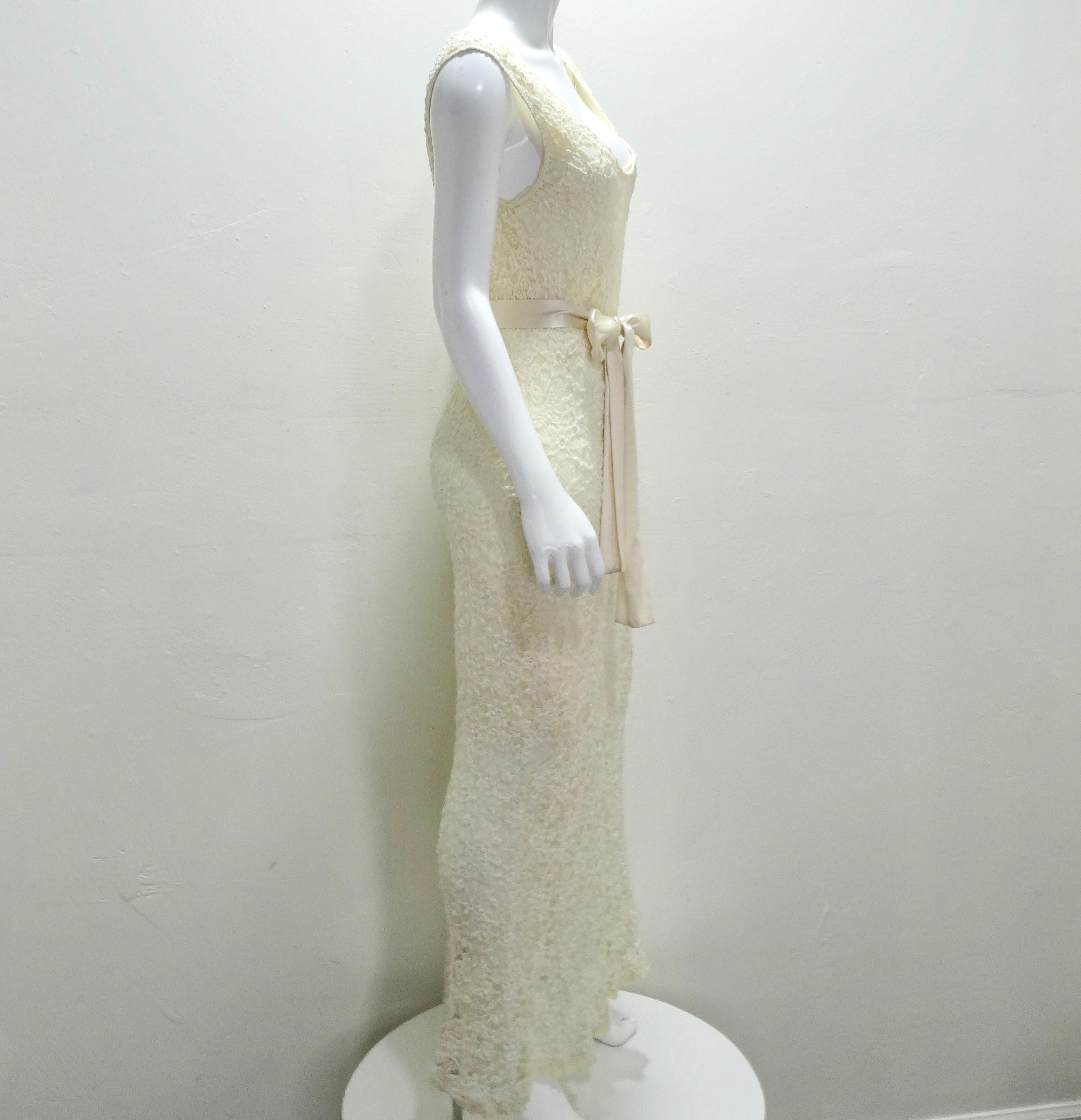 Carole Little 90s Ivory Lace Maxi Dress For Sale 1