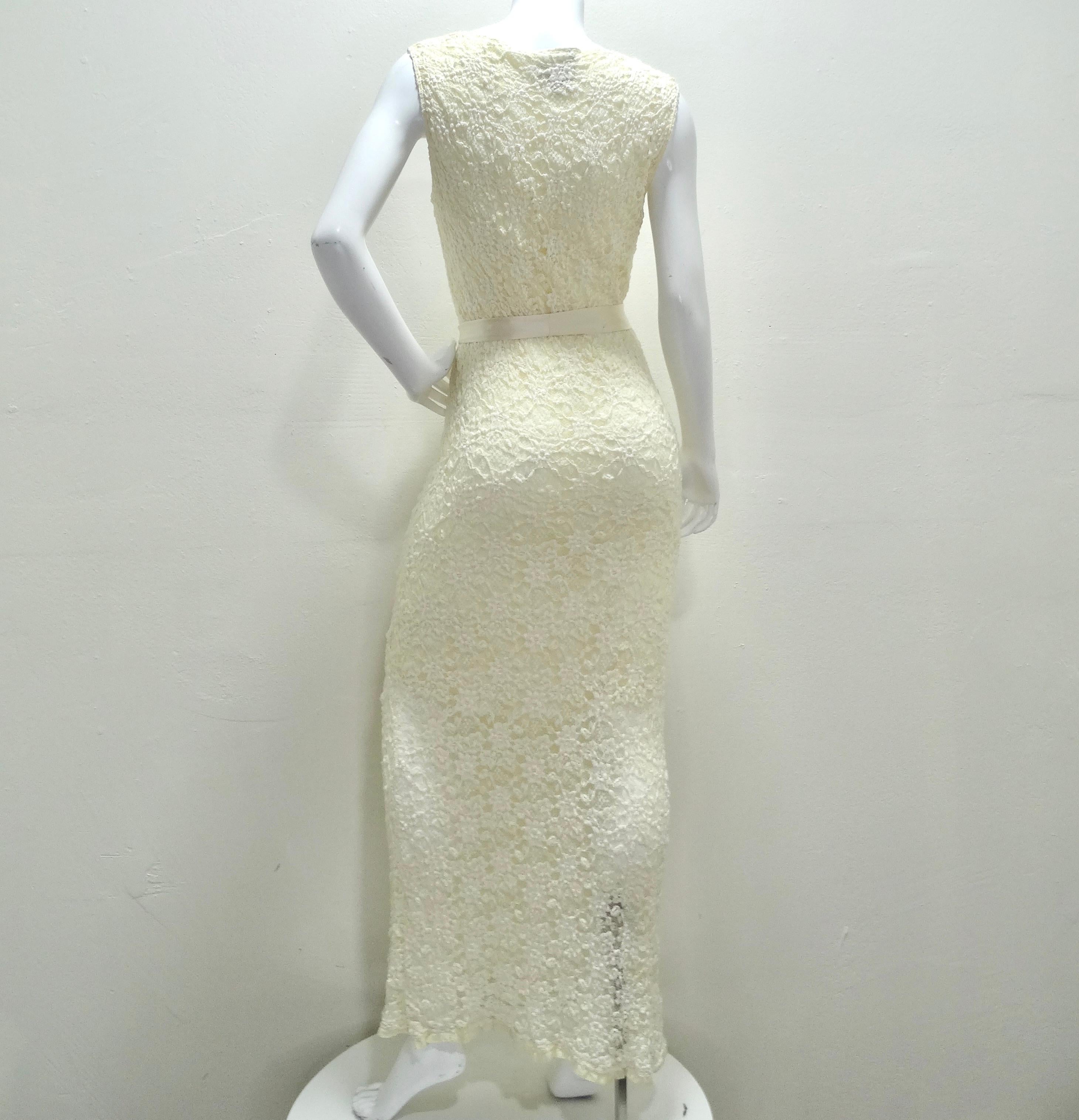 Carole Little 90s Ivory Lace Maxi Dress For Sale 3