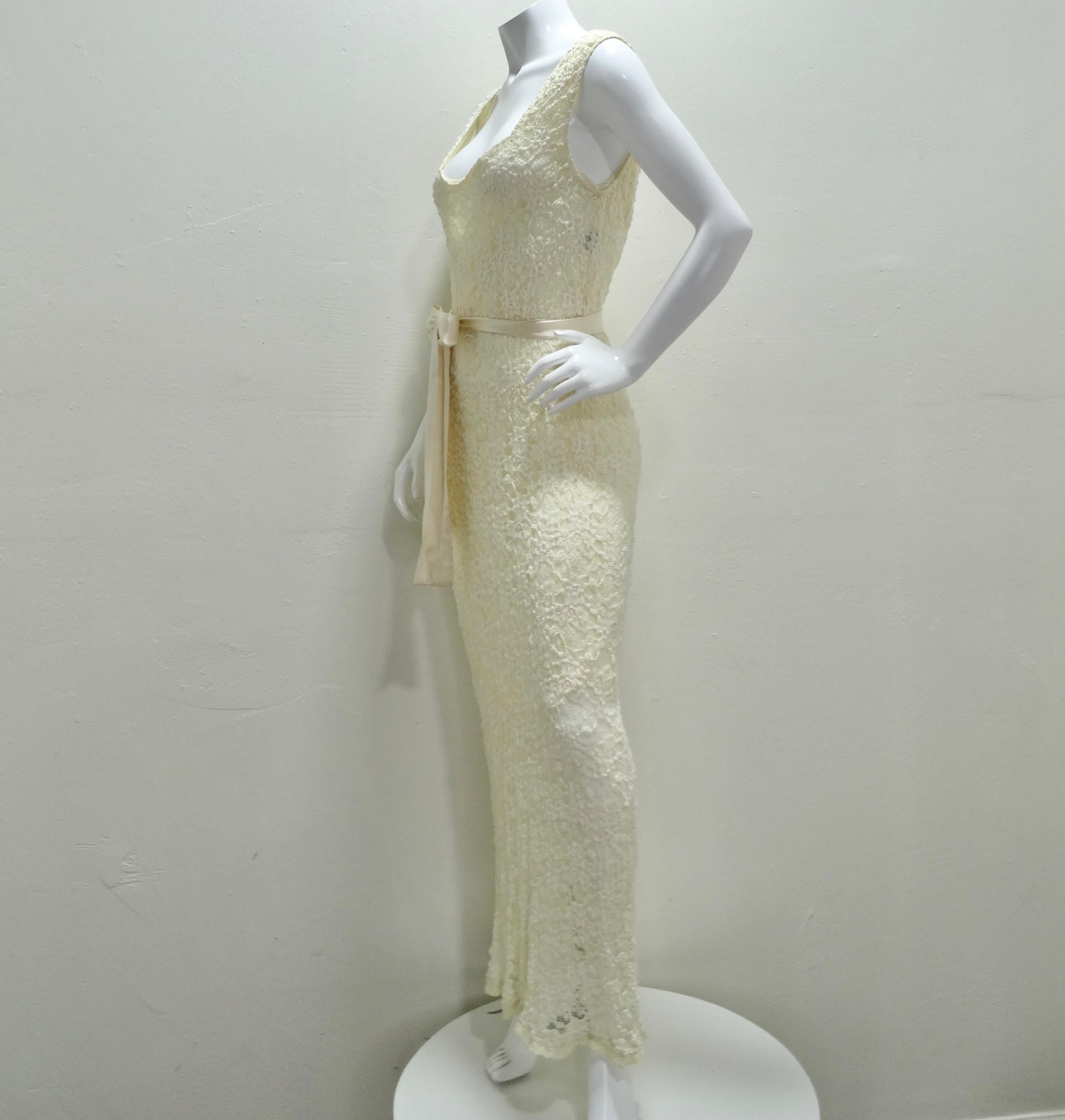Carole Little 90s Ivory Lace Maxi Dress For Sale 4