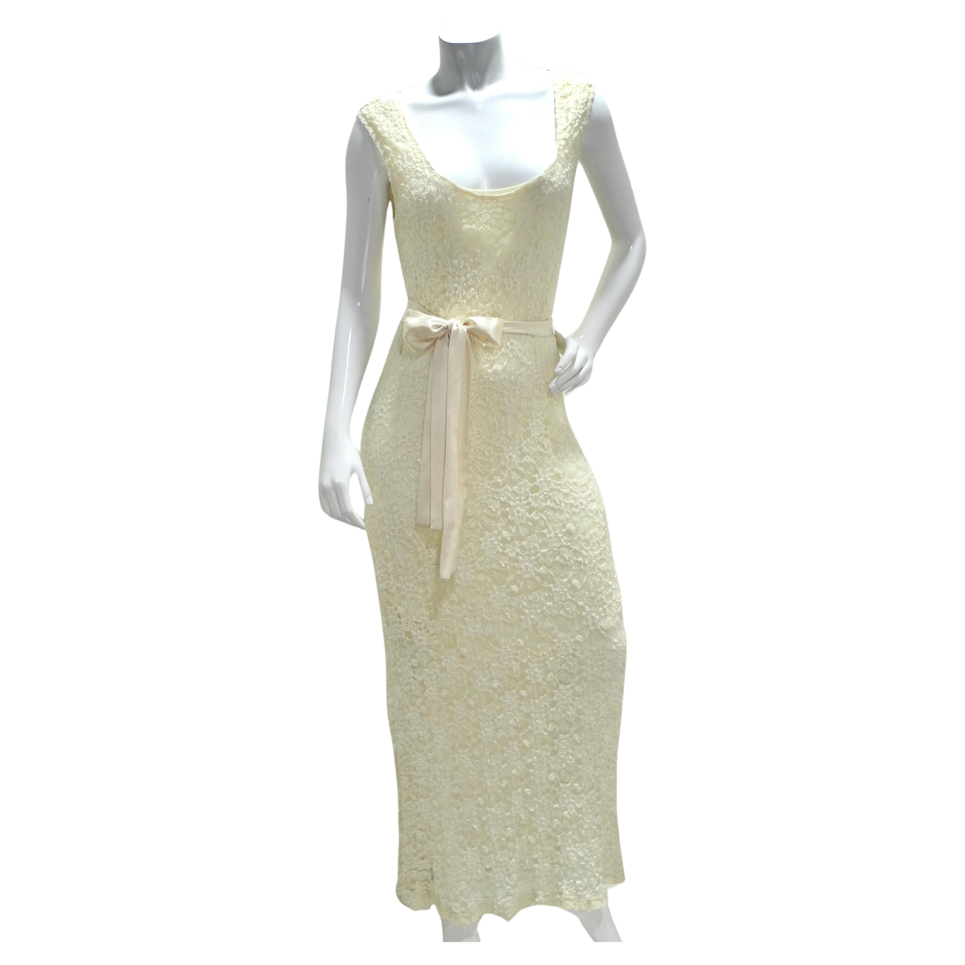 Carole Little 90s Ivory Lace Maxi Dress For Sale