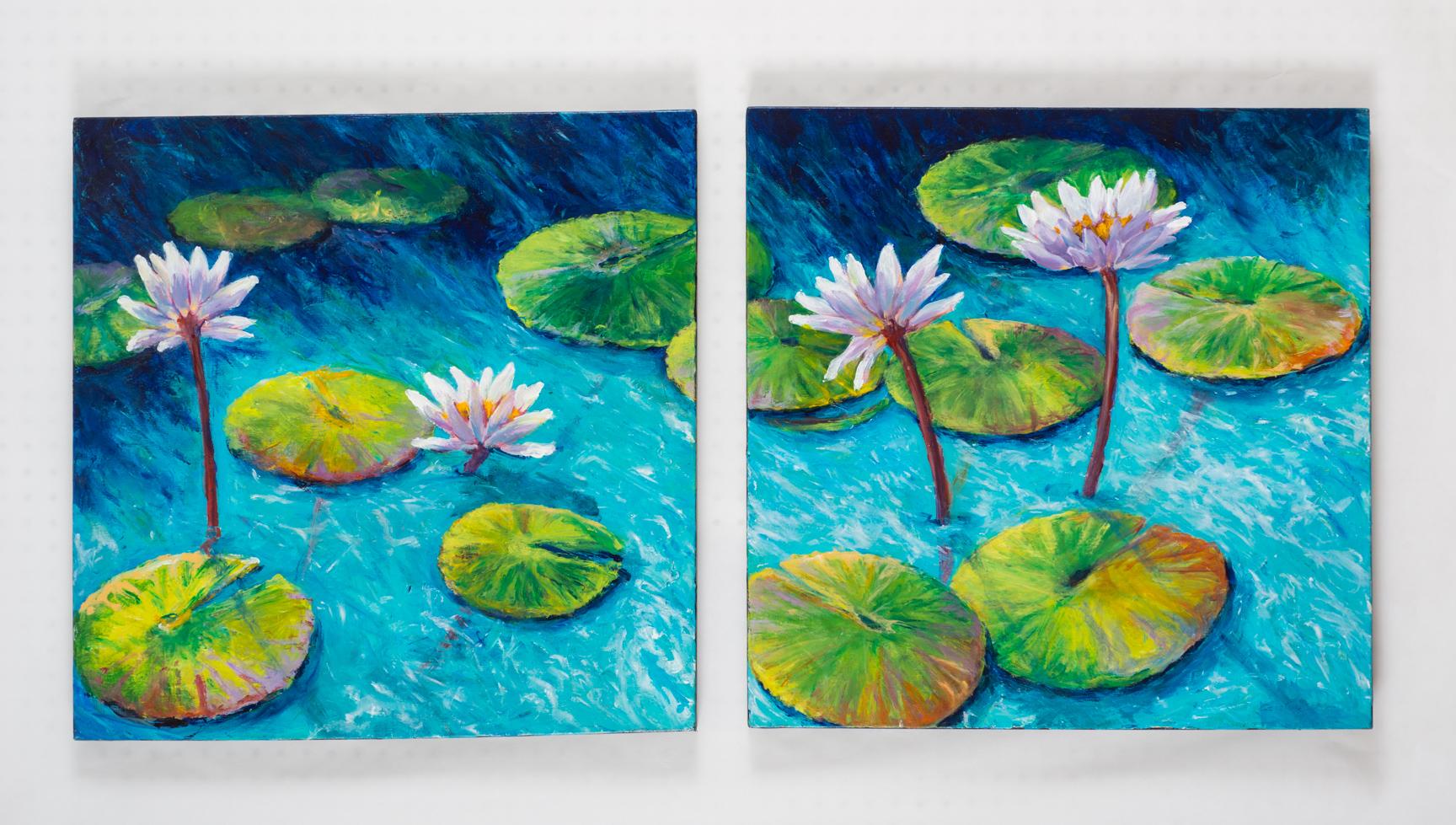 Carole Moore Landscape Painting - Reflections I and II, Original Painting