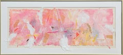 "Visión aérea" Pintura abstracta moderna en tonos rosa y naranja de técnica mixta