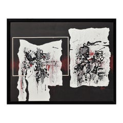 "Conversation with Klee" Black, White & Red Modern Abstract Mixed Media Painting