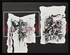 "Conversation with Klee" Black, White & Red Modern Abstract Mixed Media Painting