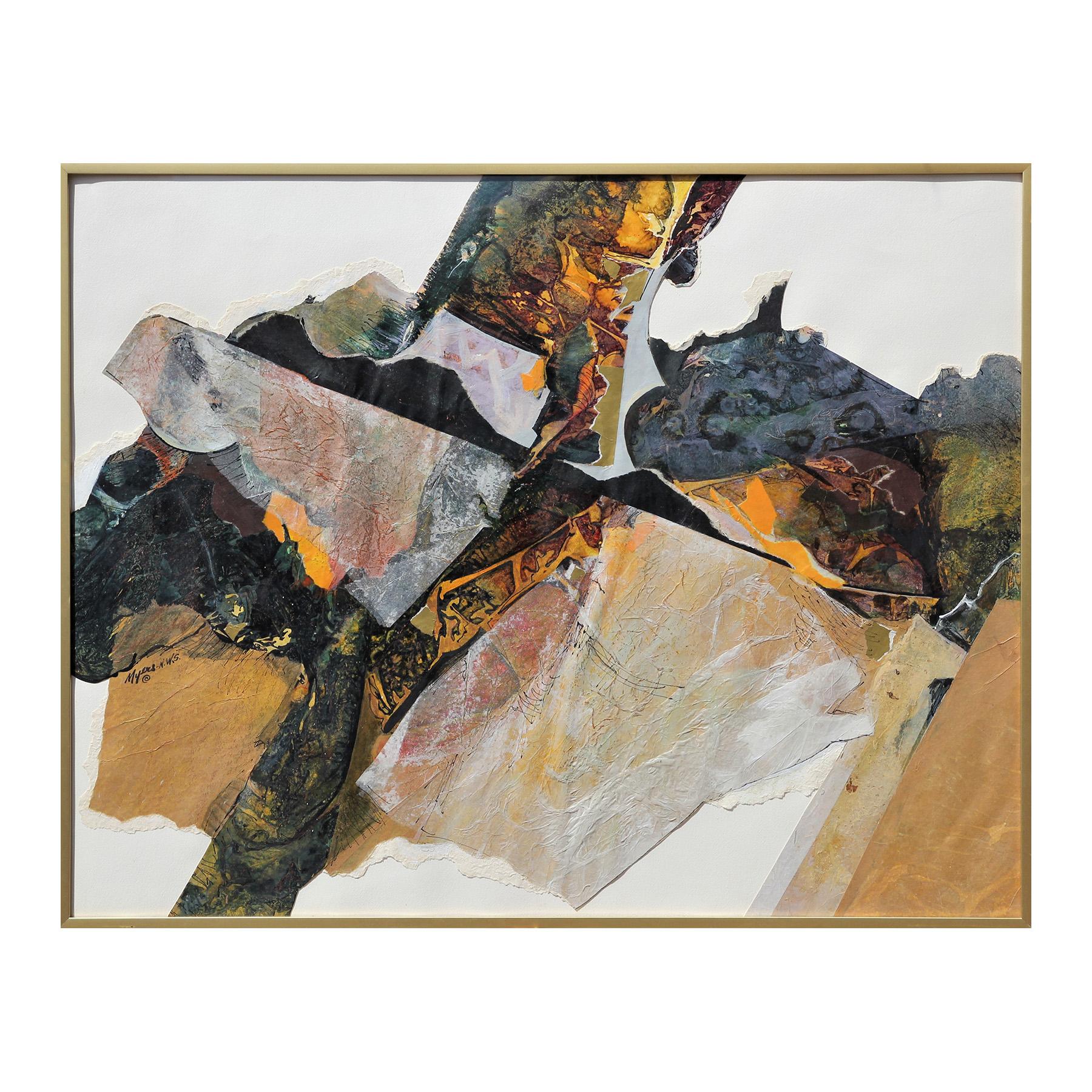 Modernes strukturiertes, neutral getöntes, abstraktes Gemälde in Mischtechnik „Fragments“ – Painting von Carole Myers