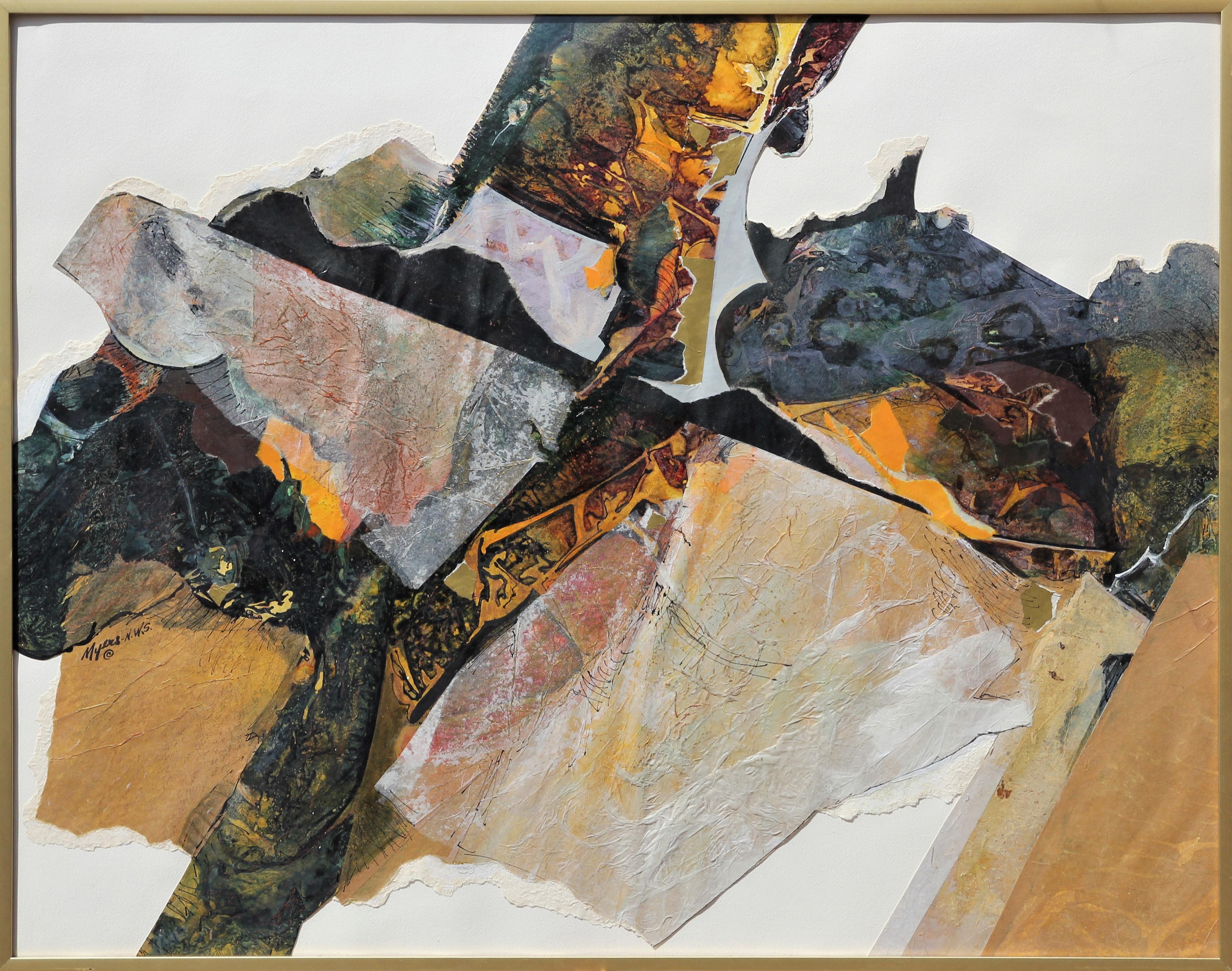 Abstract Painting Carole Myers - ""Fragments" Peinture moderne texturée de supports mixtes abstraits et neutres