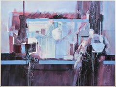 "From the Window, Cuernavaca" Purple & Blue Modern Abstract Still Life Painting