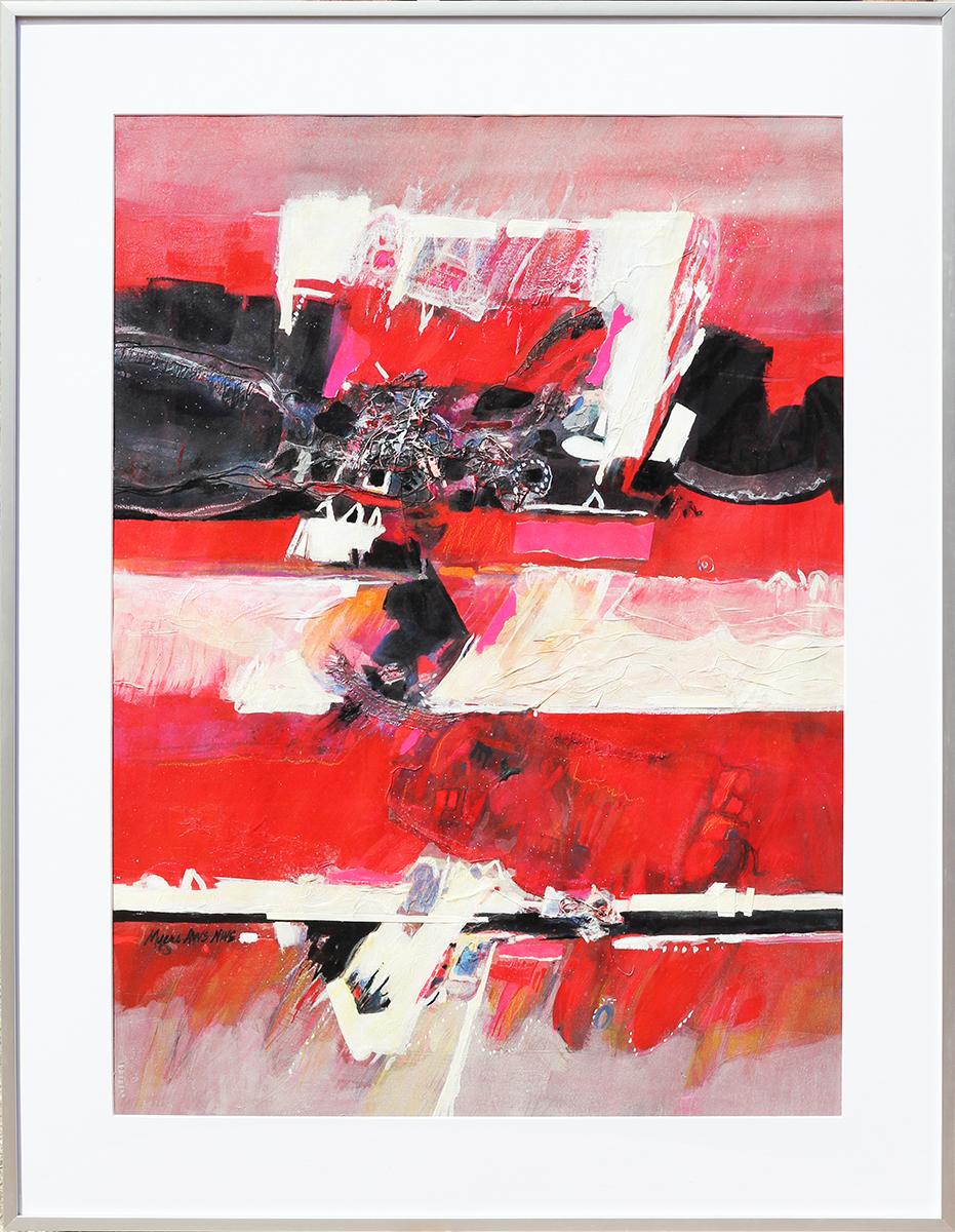 Carole Myers Abstract Painting - "Sedona" Modern Abstract Red Toned Arizona Landscape Mixed Media Painting