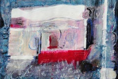 "The Melody Lingers On" Blue, Red, & Black Modern Abstract Mixed Media Painting