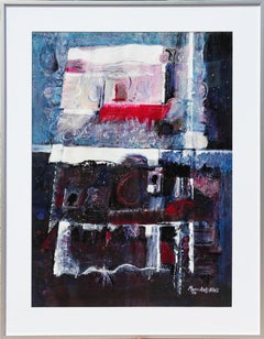 "The Melody Lingers On" Blue, Red, & Black Modern Abstract Mixed Media Painting