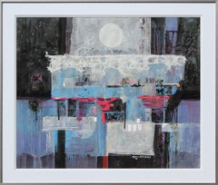 "La luna era piena quella notte" Pittura astratta moderna di paesaggio notturno
