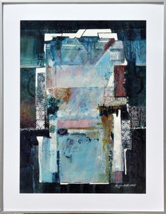 "Entrance to the Shrine" Blue, Black, & White Toned Modern Abstract Painting
