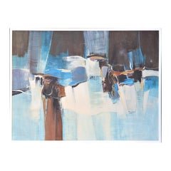"Rhythm and Blues" Modern Abstract Expressionist Blue and Brown Oil Painting