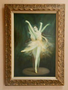 Vintage Impressionist Over sized Ballerina Figurative Oil Painting