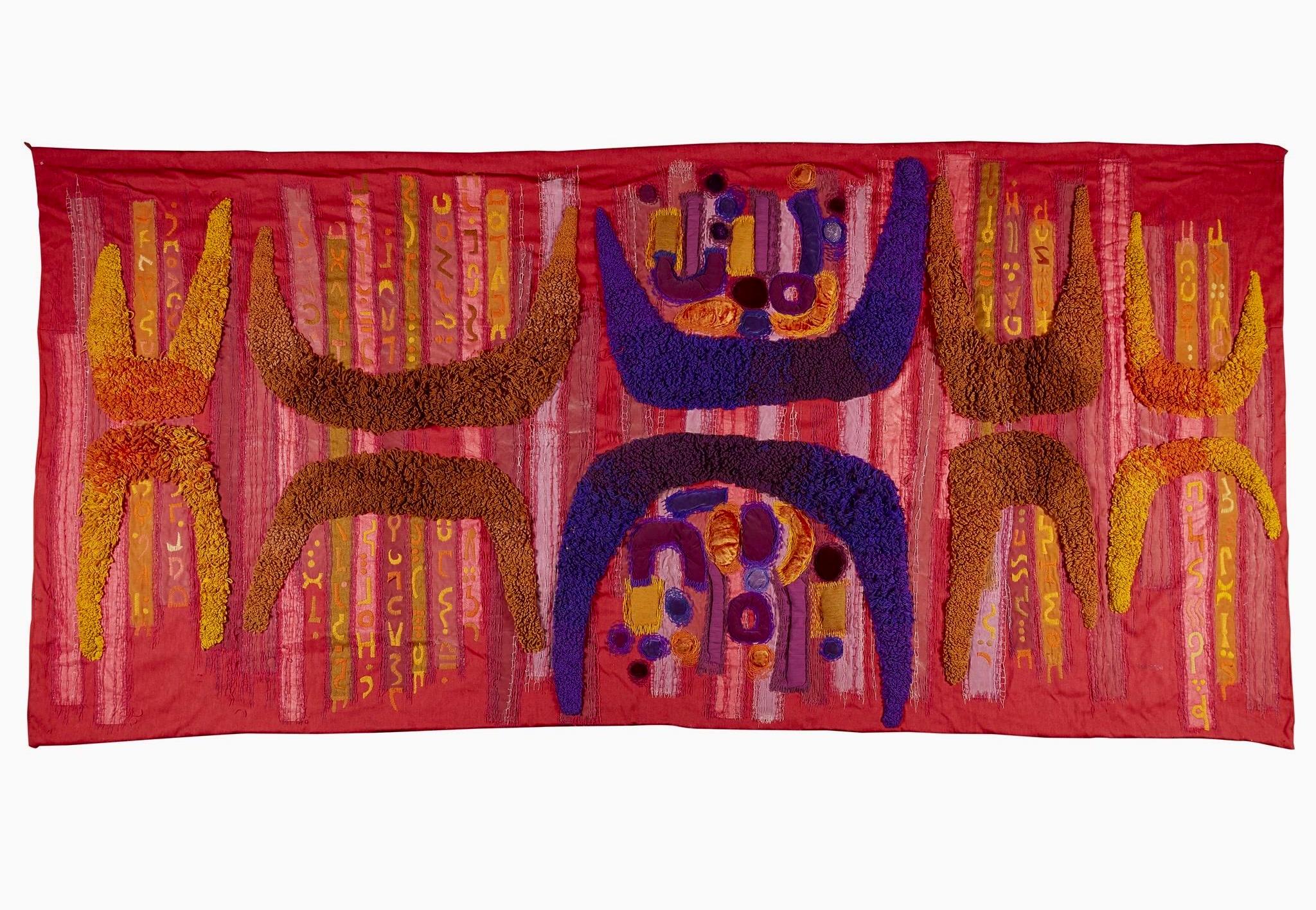 20th Century Carole Sabiston: Embroidered Appliquéd Textile Wall Hanging For Sale