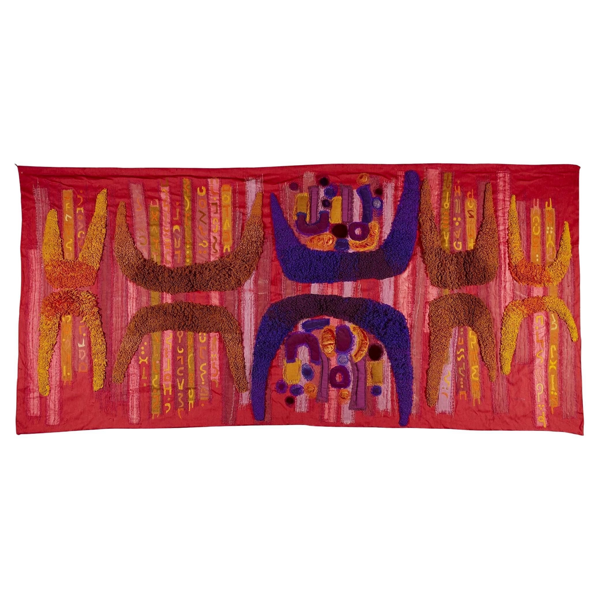 Folk Art American Embroidered Wall Hanging a Home in the Wilderness