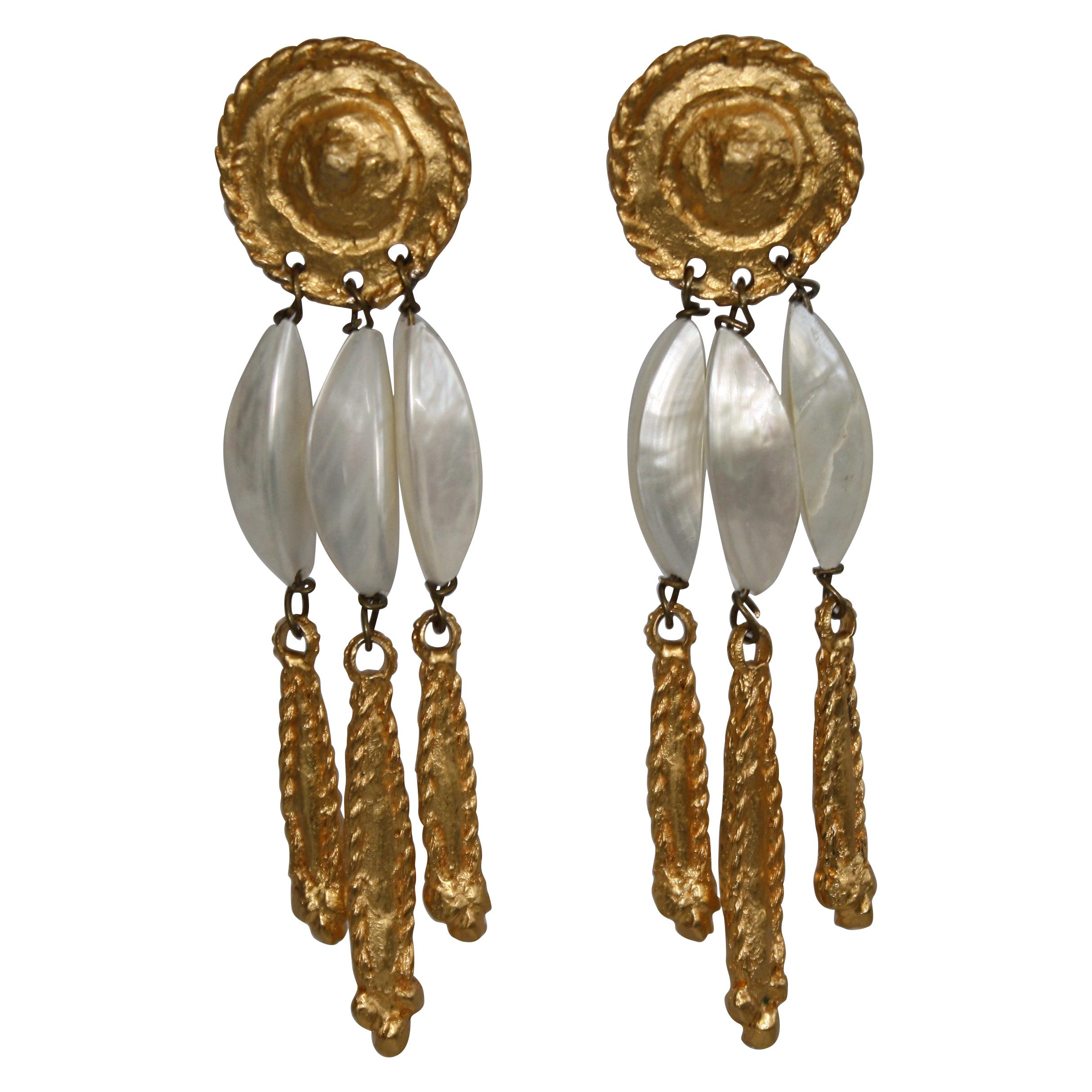 Carole Saint Germes Gilded Bronze and Baroque Mother of Pearl Clips For Sale