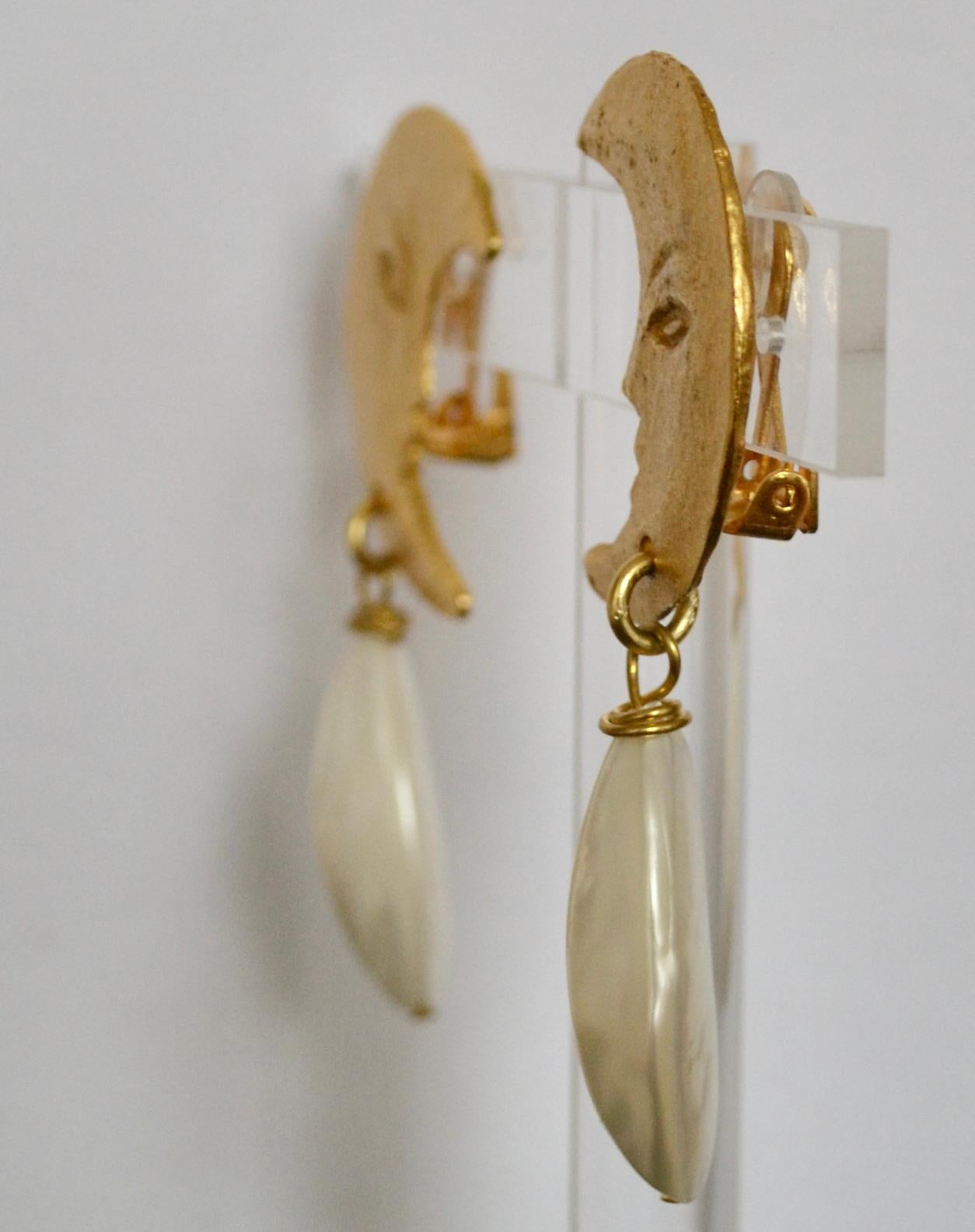 Baroque Carole St Germes Moon and Mother of Pearl Drop Earrings 