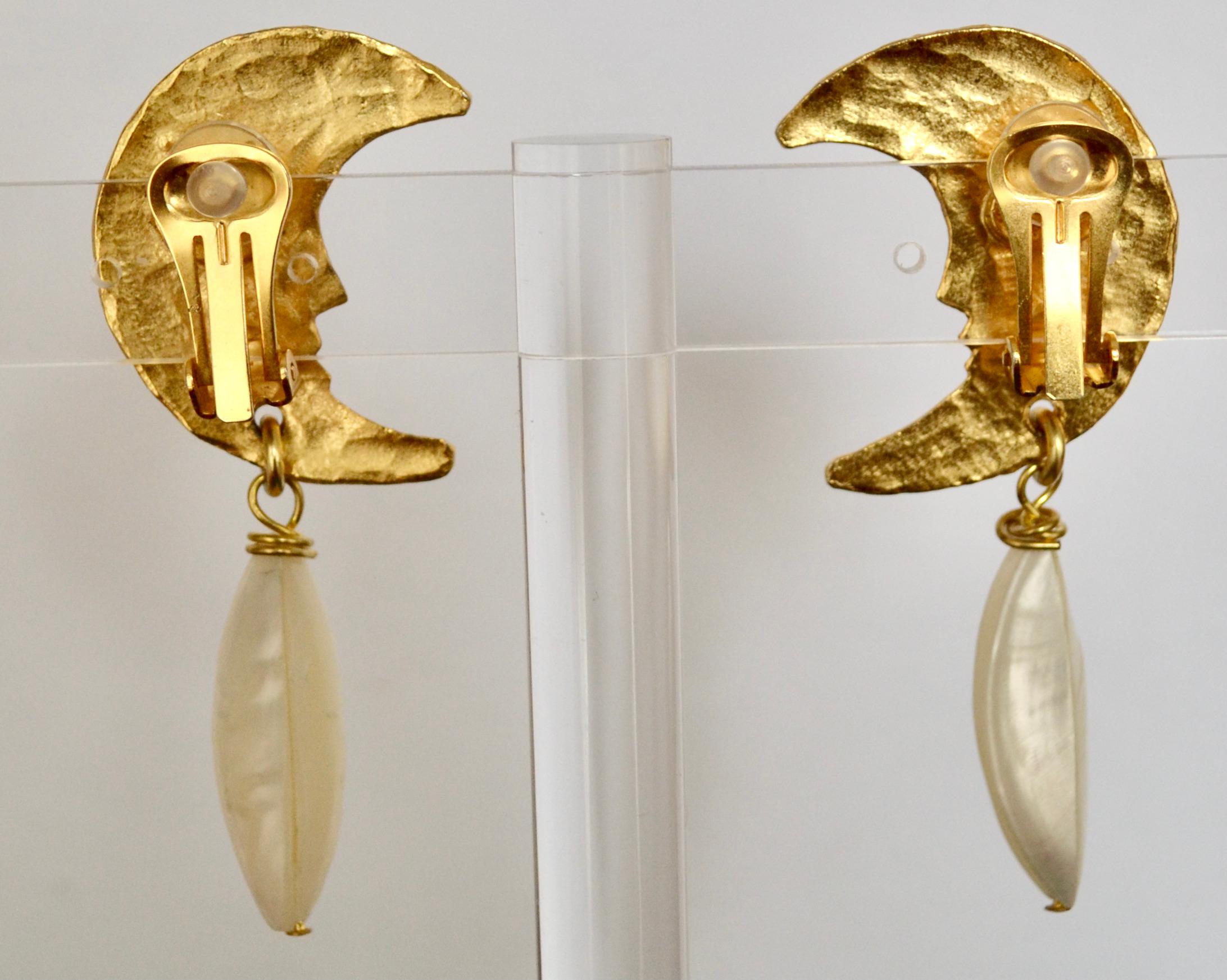 Carole St Germes Moon and Mother of Pearl Drop Earrings  In New Condition In Virginia Beach, VA