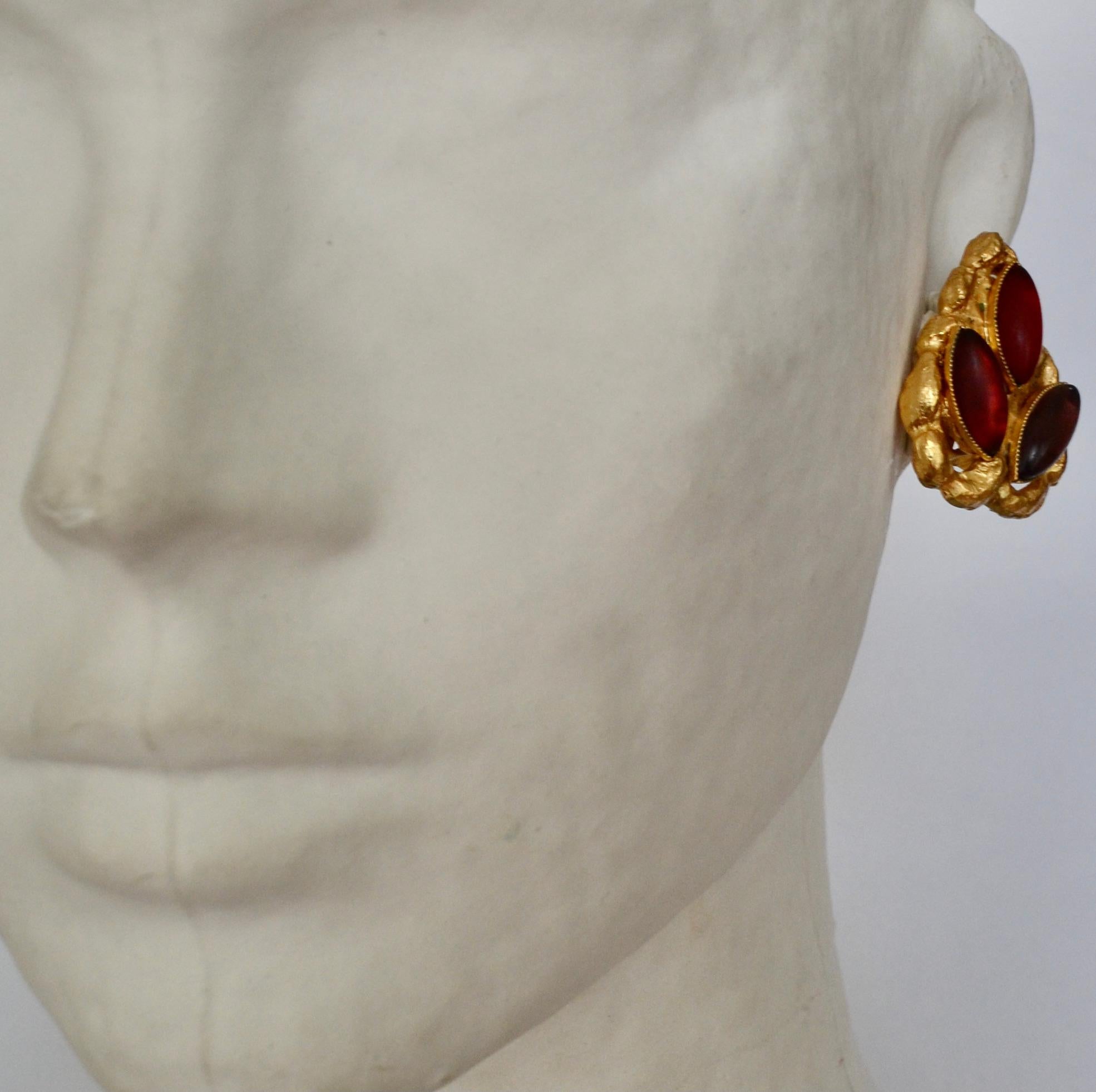 Baroque Carole St Germes Vintage Stone Clip Earrings For Sale