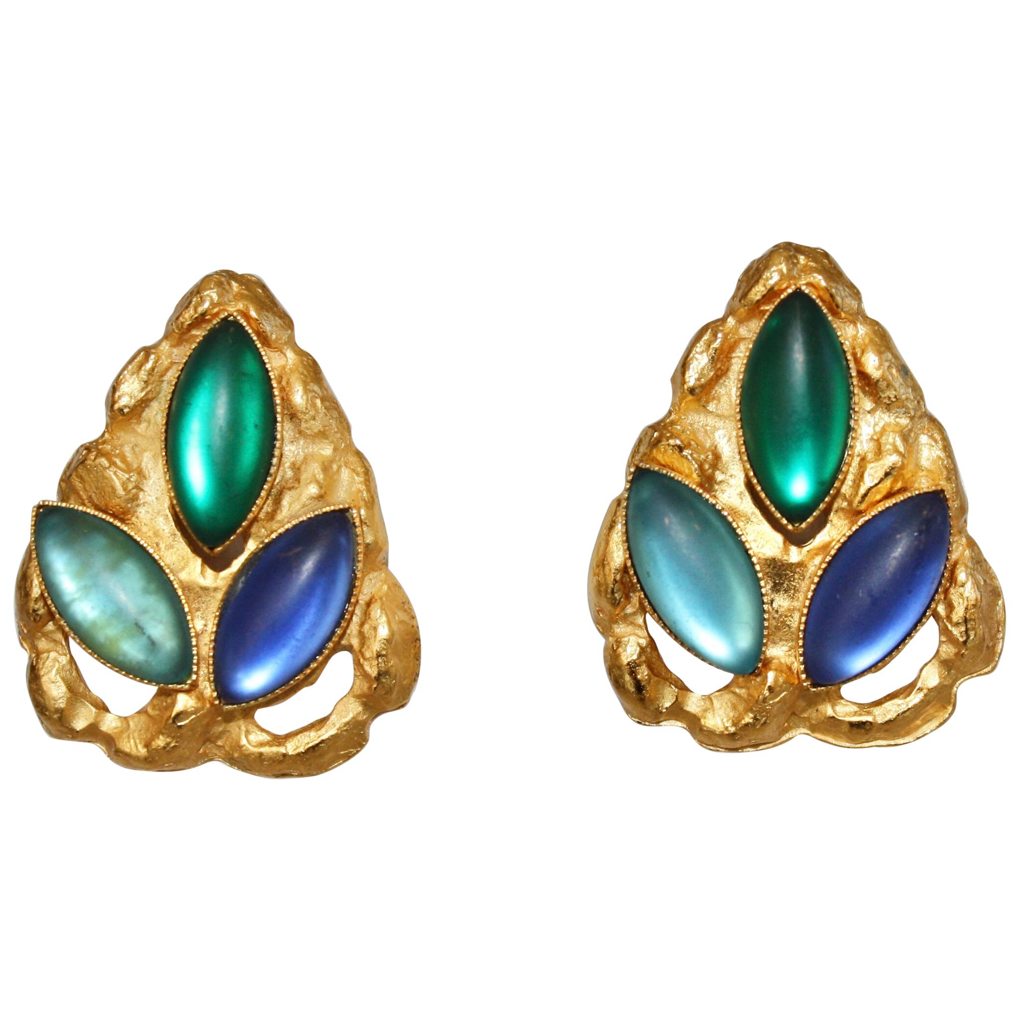 Carole St Germes Vintage Stone Clip Earrings