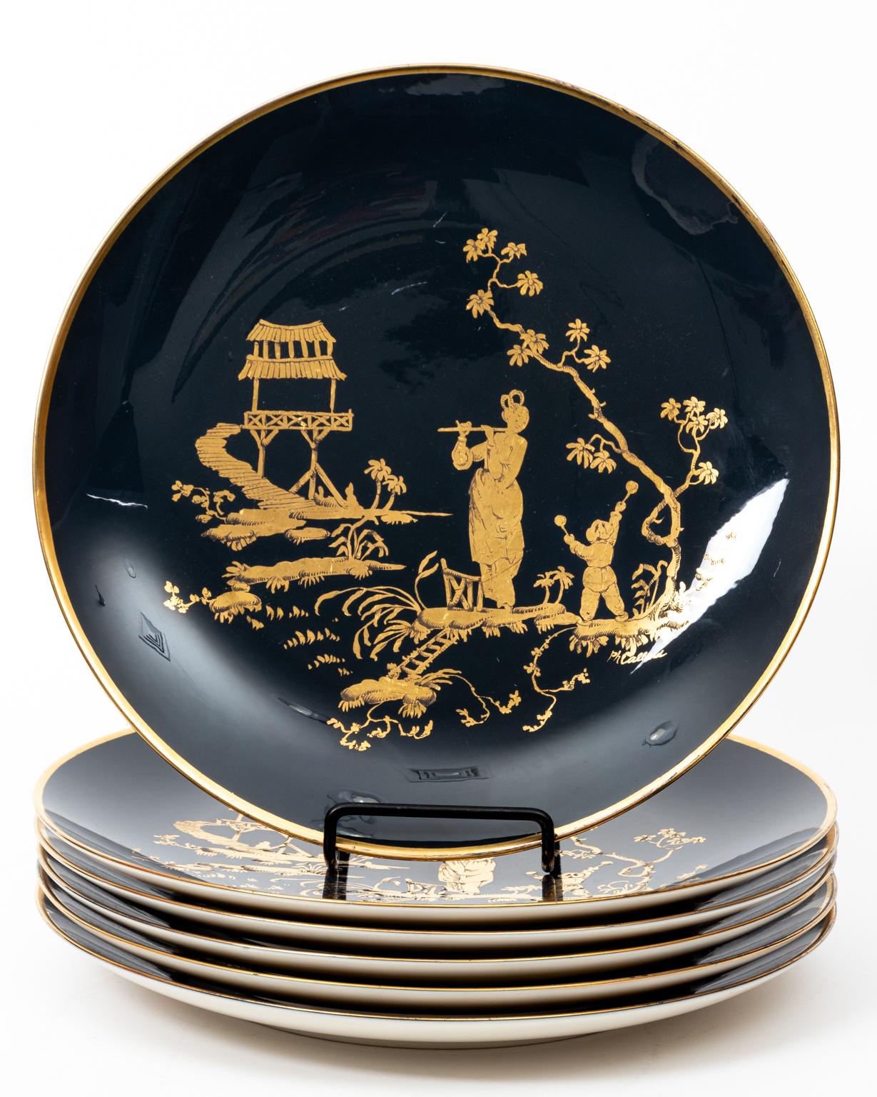 20th Century Carole Stupell Chinoiserie Porcelain Plates For Sale