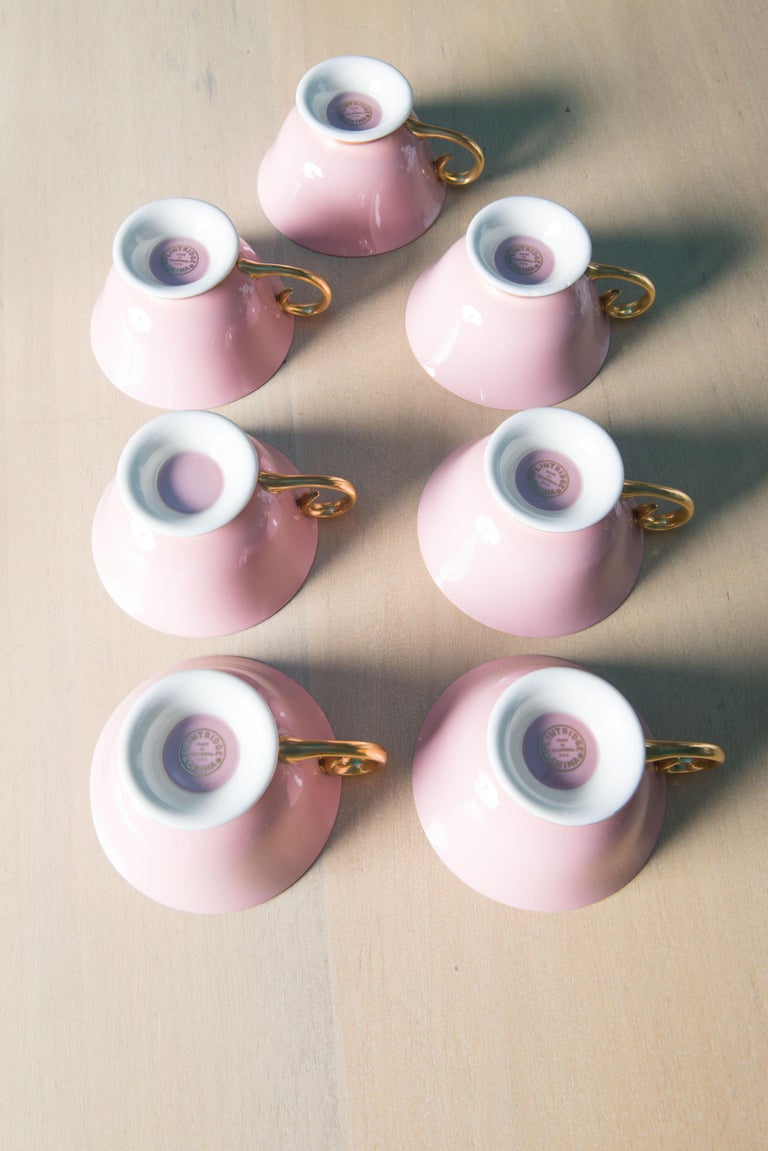 Carole Stupell Pink & Gold Tea Set & Cream Soup Bowls For Sale 6