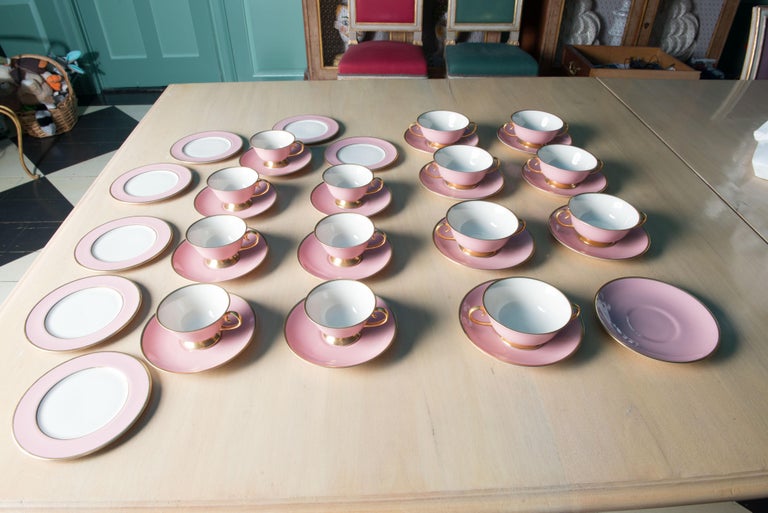 Carole Stupell Pink & Gold Tea Set & Cream Soup Bowls For Sale 12