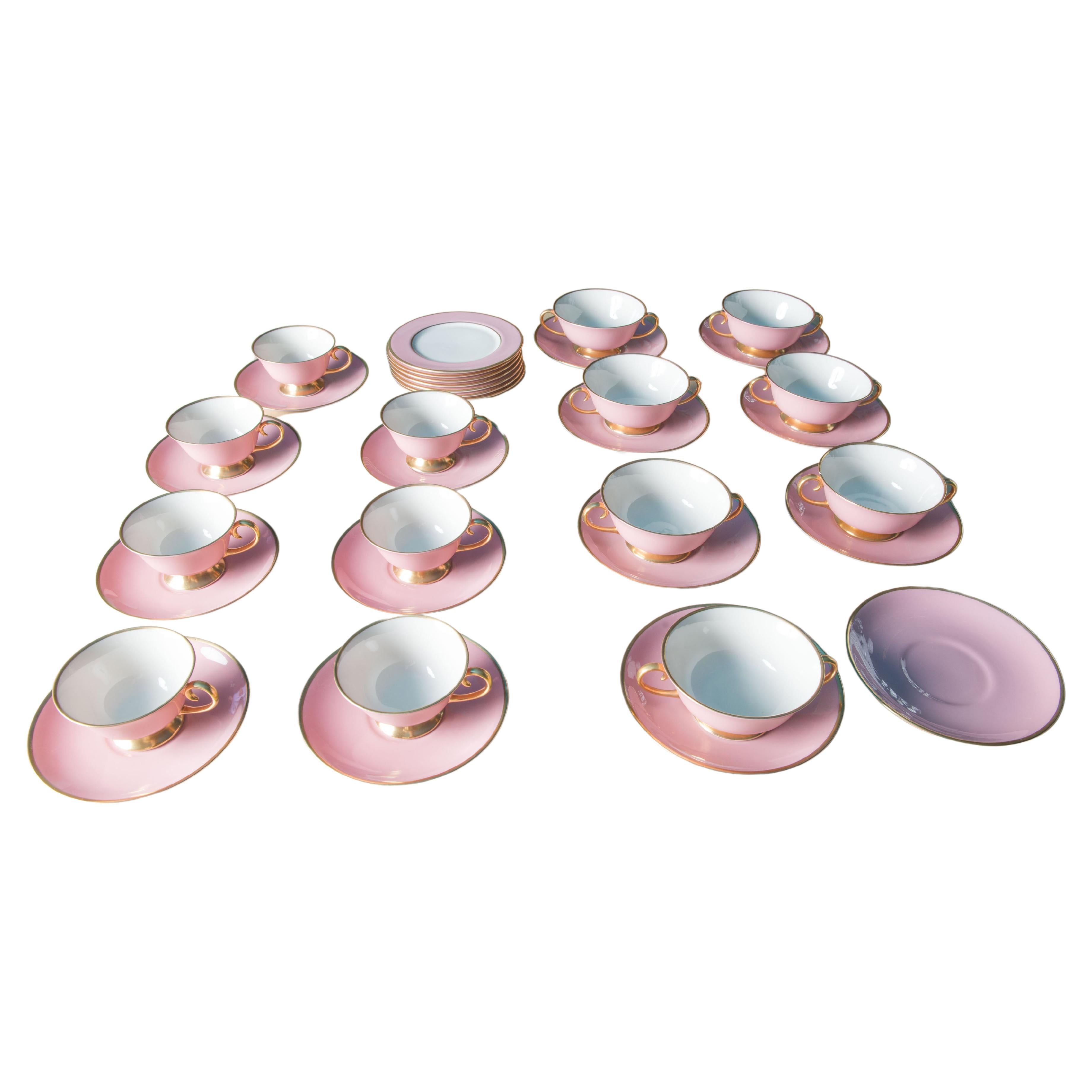 Coral Decorated Gold Pink and Orange Imari Tea Set For Sale at 1stDibs