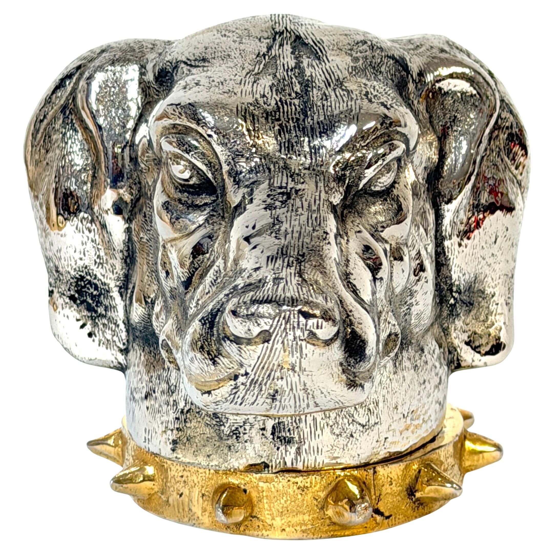 Carole Stupell Silvered 
Gilt Bronze Foxhound Box, Signed, Italian Made For Sale