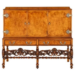 Carolean Drinks Cabinet Walnut Chest Carved