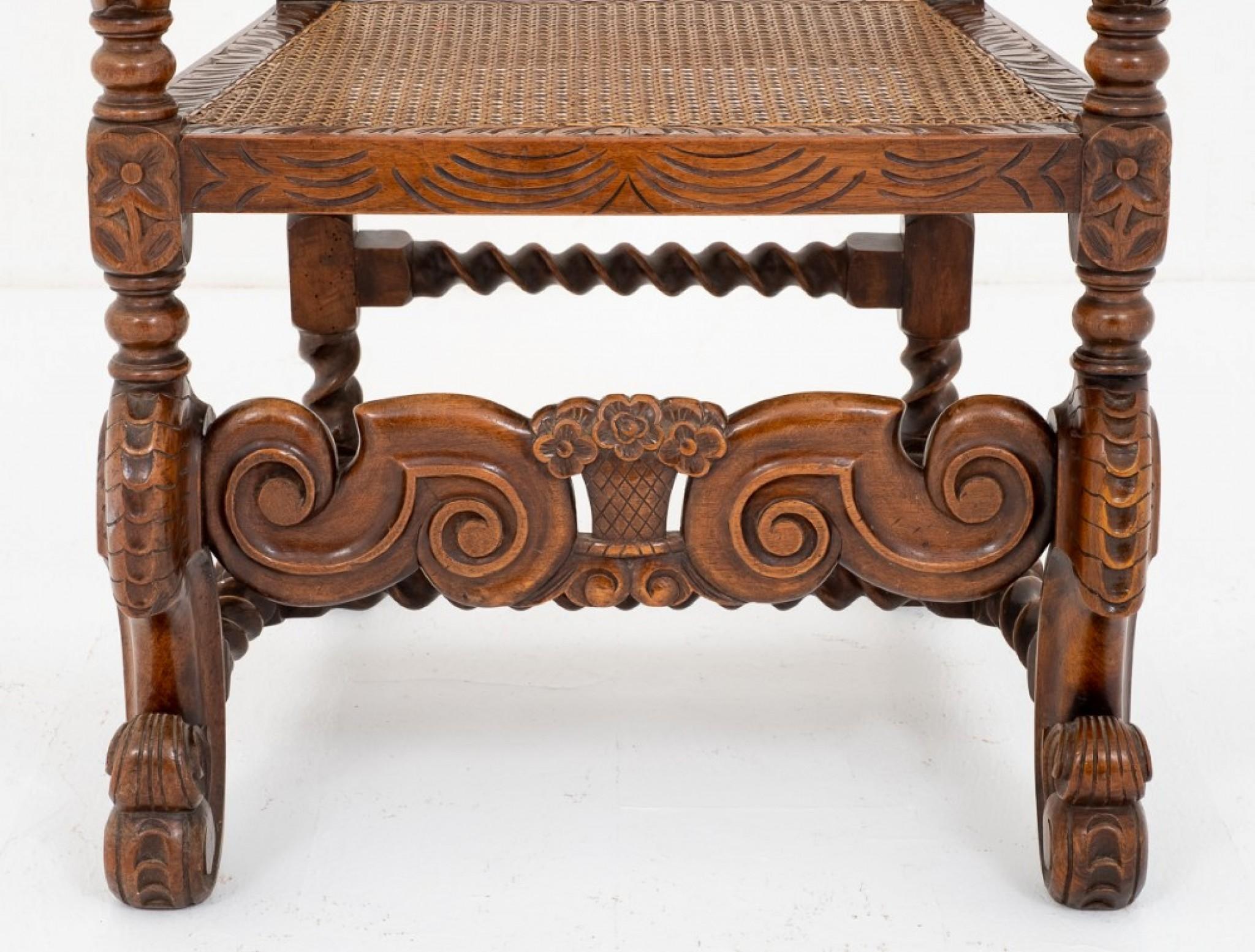 Chêne Chaise de salle à manger en chêne Carolean Antiques de ferme rustique en vente