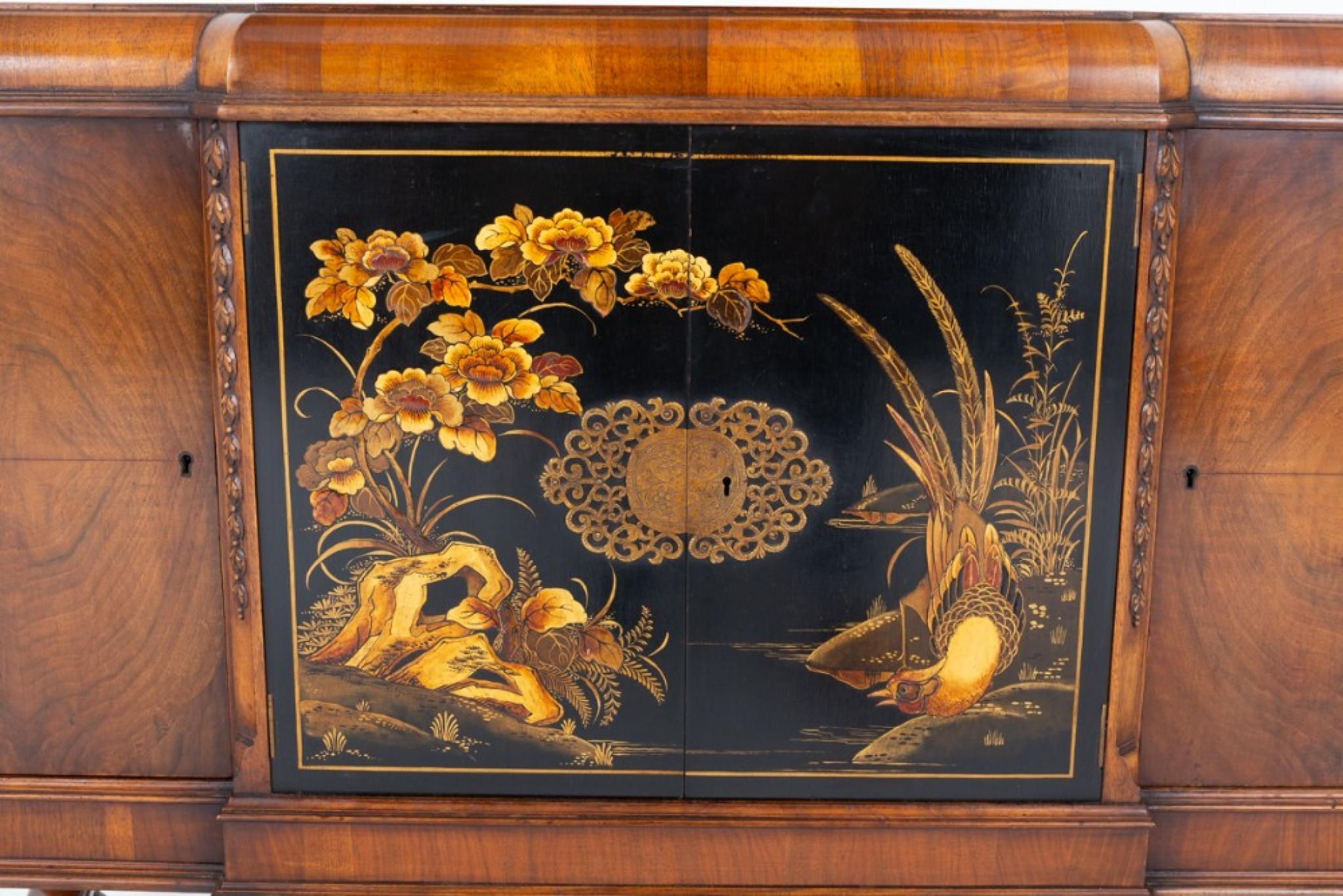 Carolean Sideboard Server Walnut Chinoiserie Cabinet For Sale 4