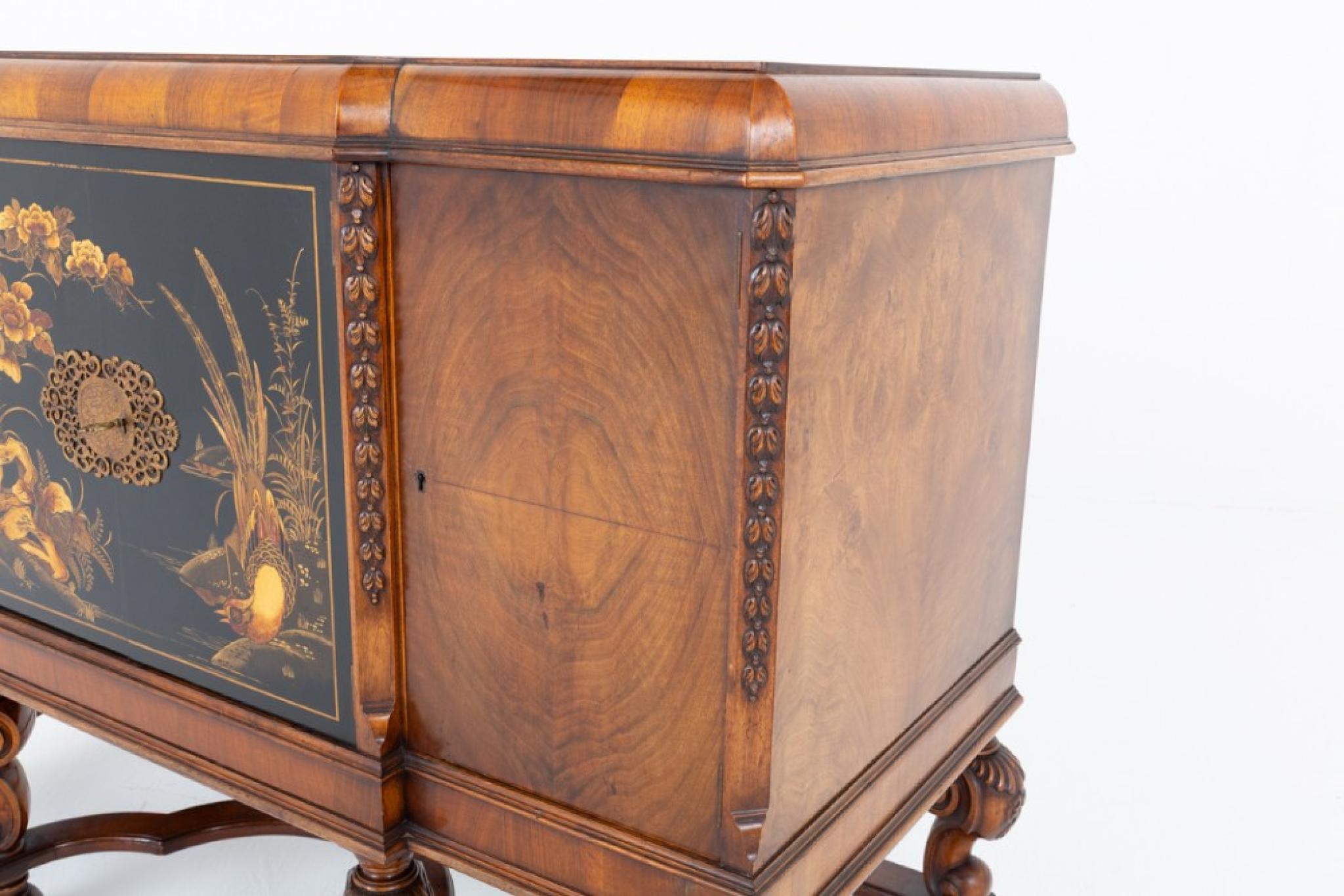 Carolean Sideboard Server Walnut Chinoiserie Cabinet For Sale 5