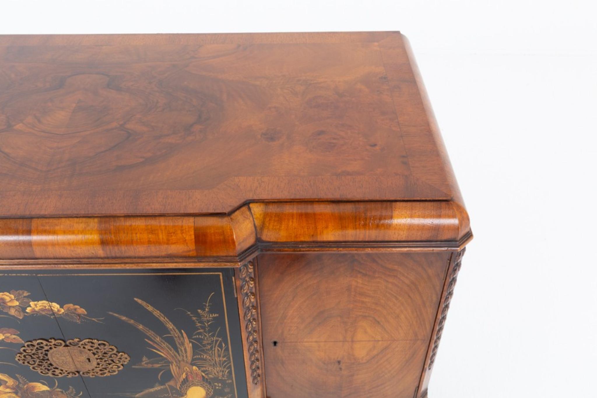 Carolean Sideboard Server Walnut Chinoiserie Cabinet For Sale 7