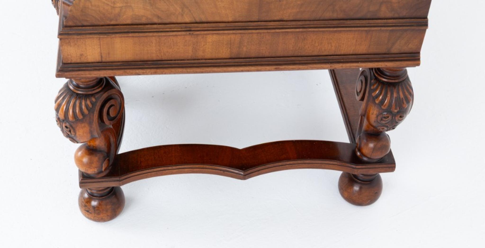 Early 20th Century Carolean Sideboard Server Walnut Chinoiserie Cabinet For Sale