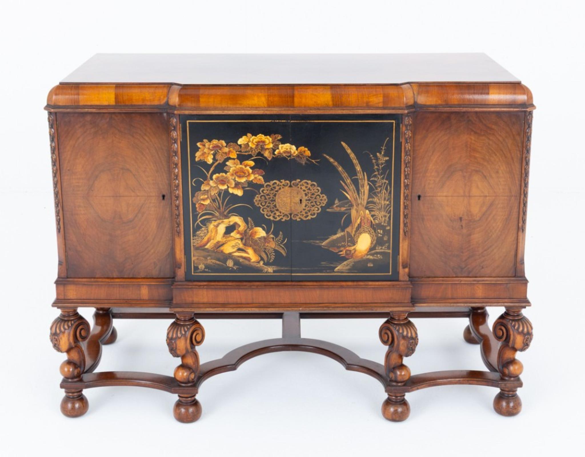 Carolean Sideboard Server Walnut Chinoiserie Cabinet For Sale 3