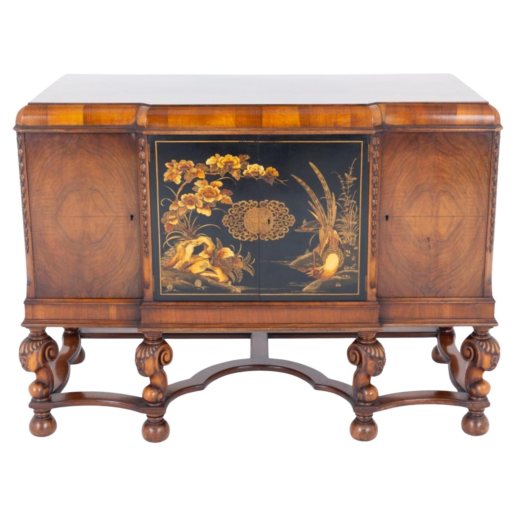 Carolean Sideboard Server Walnut Chinoiserie Cabinet For Sale